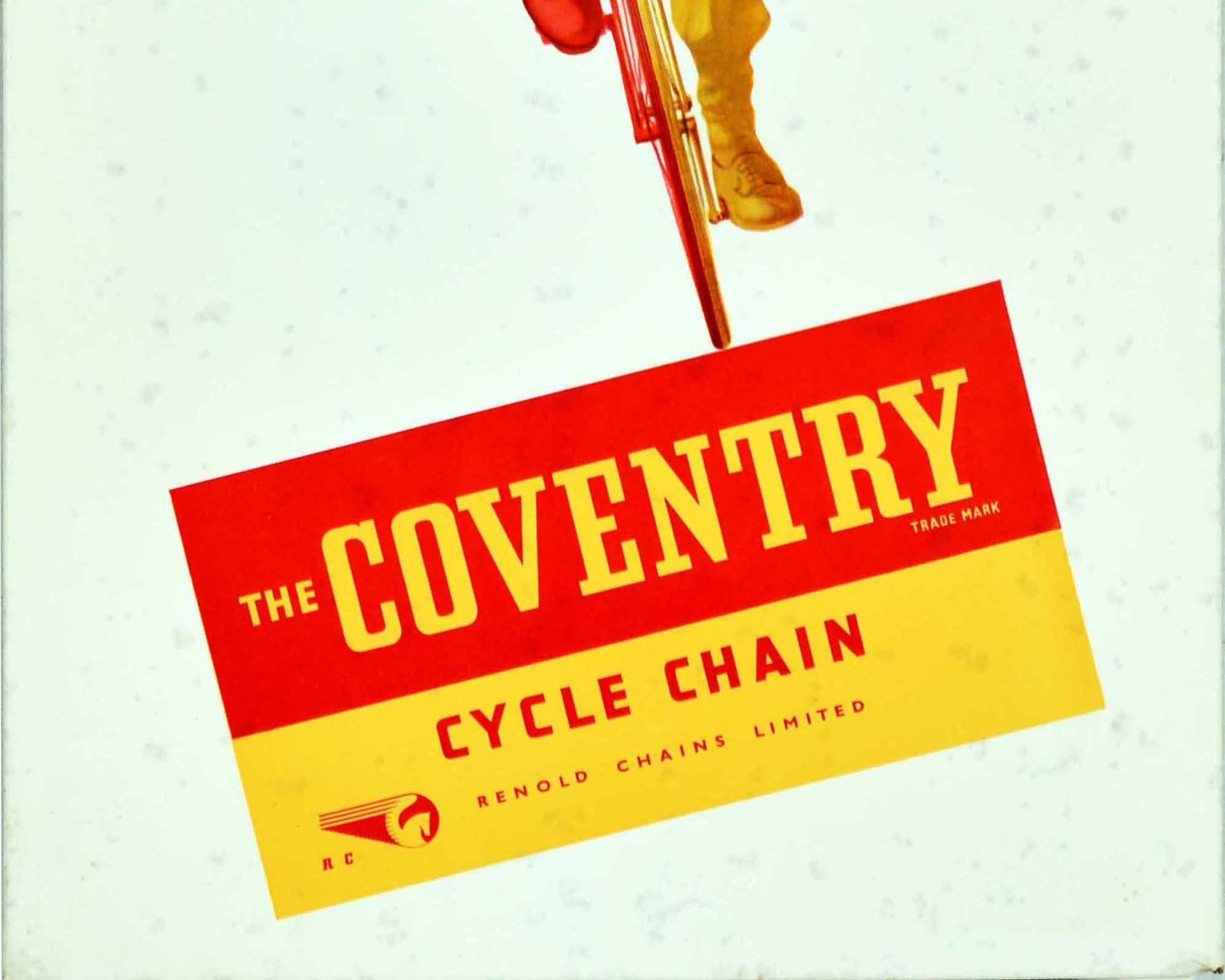 Affiche vintage d'origine Renold Coventry, Chaîne de cyclisme Abram Games, Dessin de cycliste État moyen - En vente à London, GB
