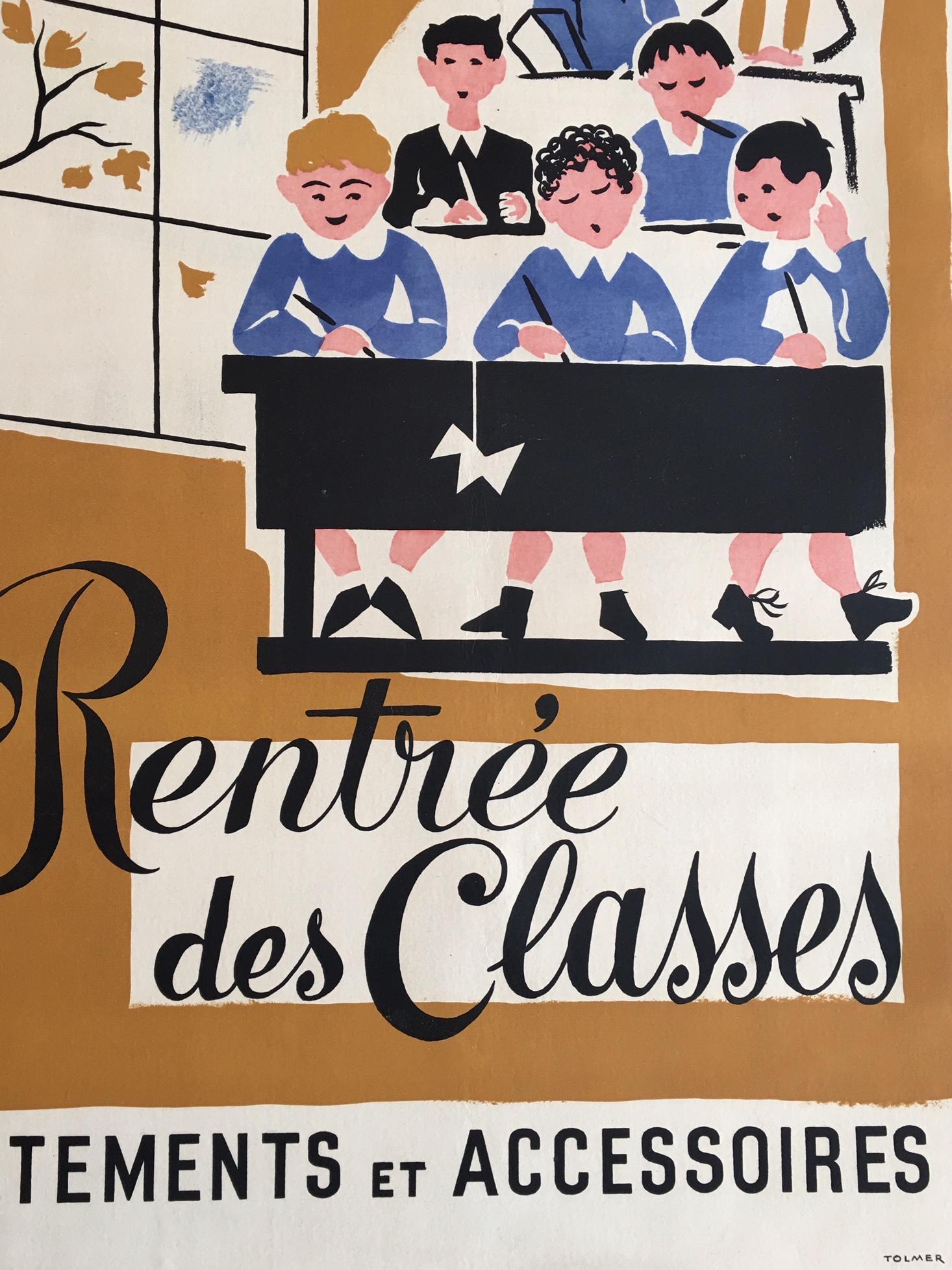 Mid-20th Century Original Vintage Poster, 'Rentree Des Classe' French Lithograph Poster, 1935