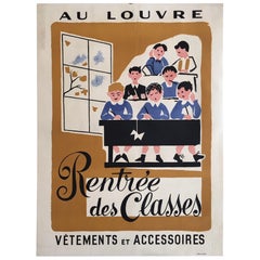 Original Vintage Poster, 'Rentree Des Classe' French Lithograph Poster, 1935