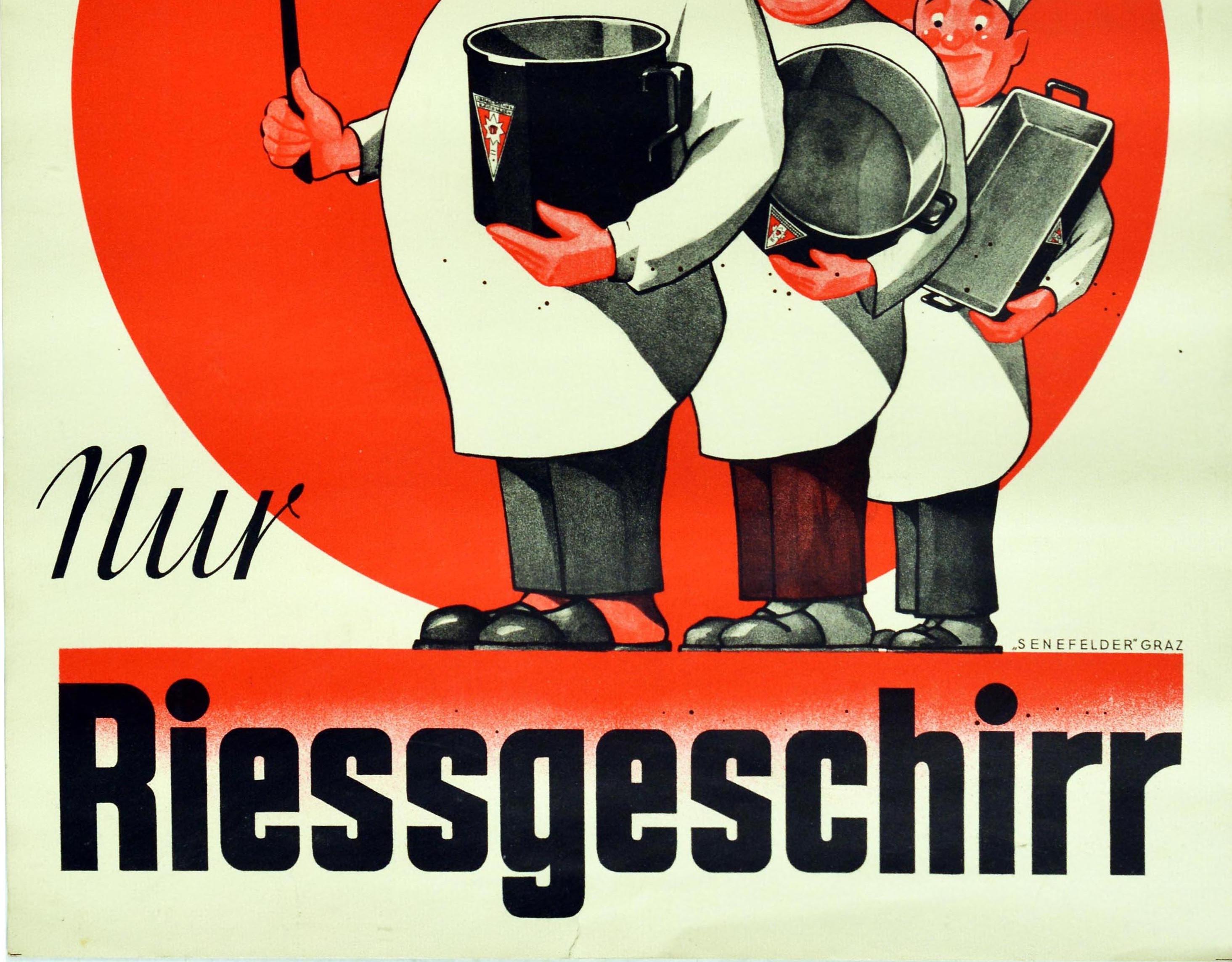 Austrian Original Vintage Poster Riess Kitchenware Specialists Riessgeschirr Chef Design