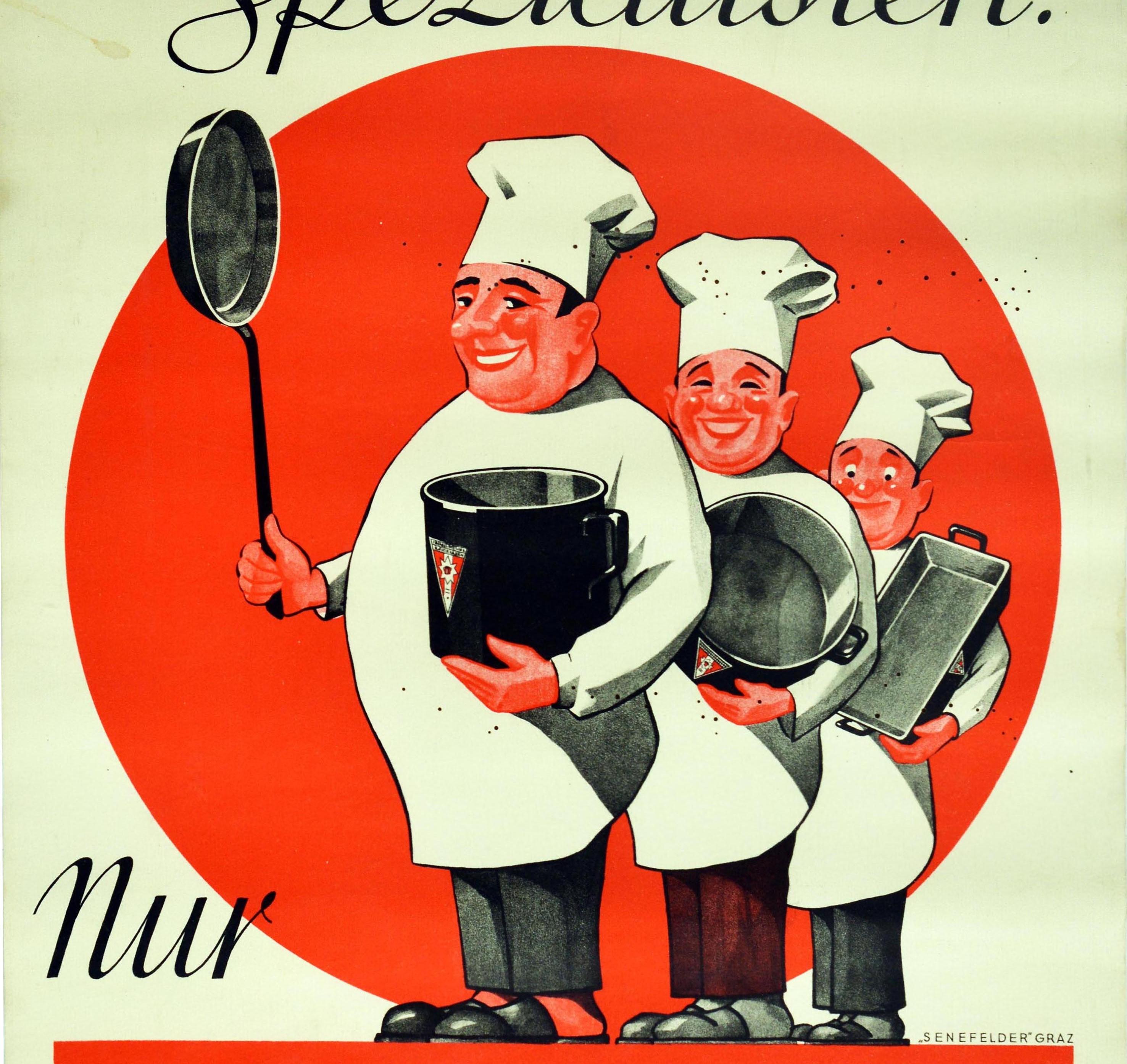 Original Vintage Poster Riess Kitchenware Specialists Riessgeschirr Chef Design In Fair Condition In London, GB