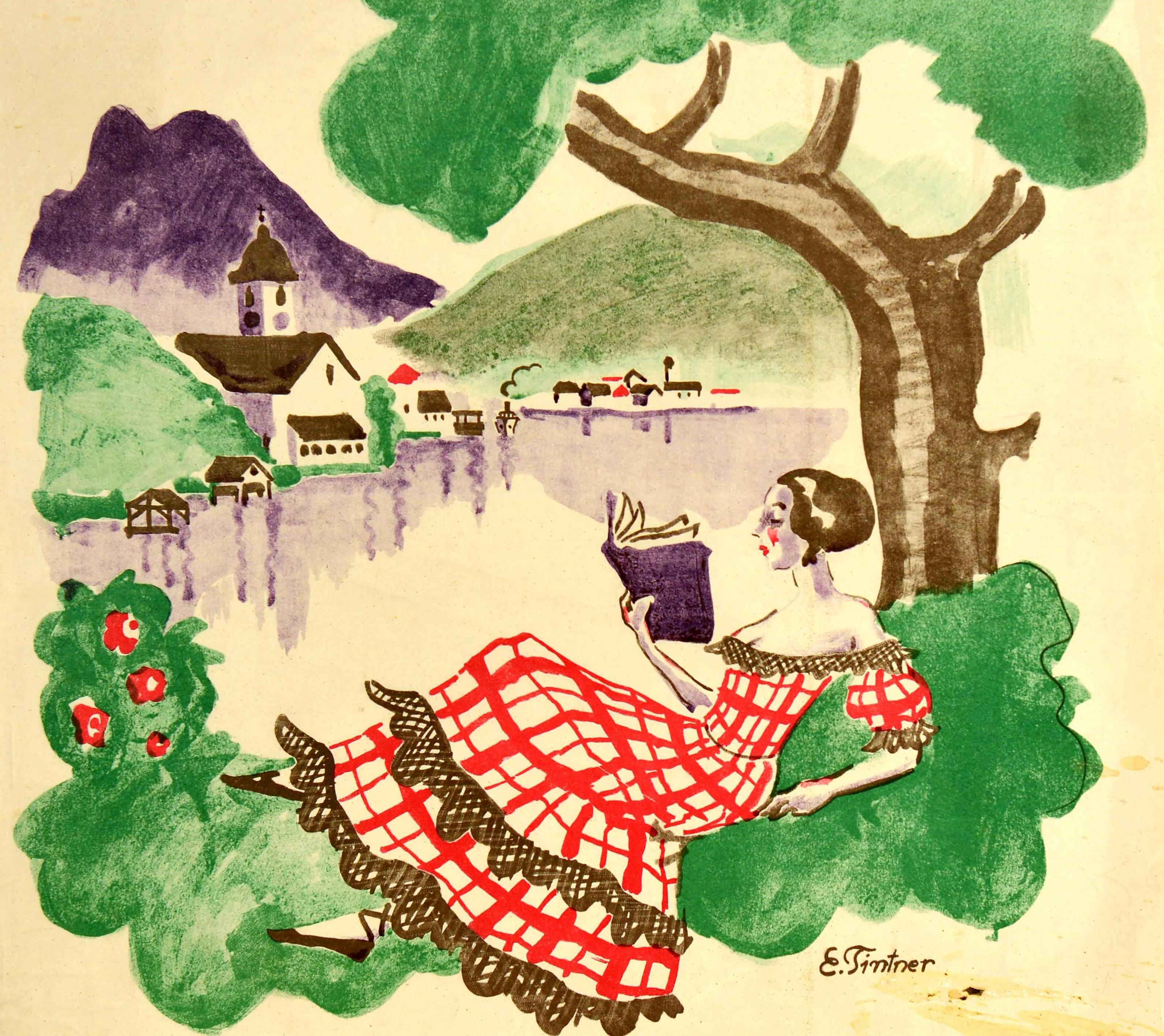 Austrian Original Vintage Poster Rikola Bucher Book Advertising Countryside Lake Painting
