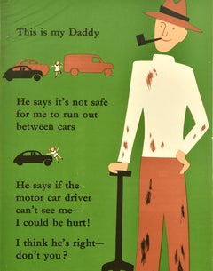 Original Vintage Poster Road Safety Running Between Cars Traffic Accident
