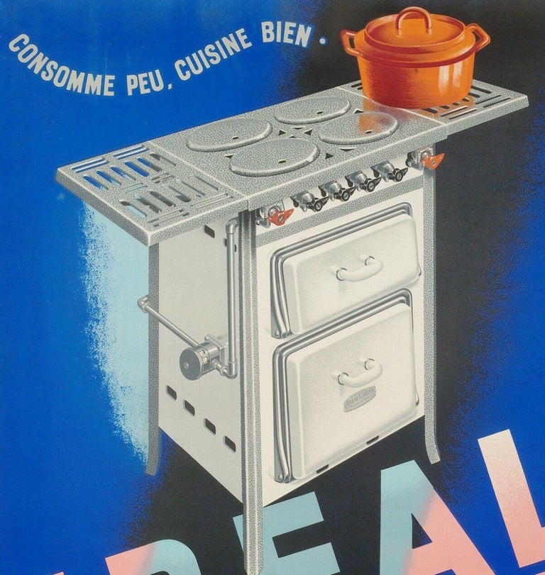 Art Deco Roger De Valerio, Original Vintage Kitchen Poster, Idéal Gazina, 1950 For Sale