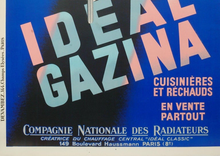 French Roger De Valerio, Original Vintage Kitchen Poster, Idéal Gazina, 1950 For Sale