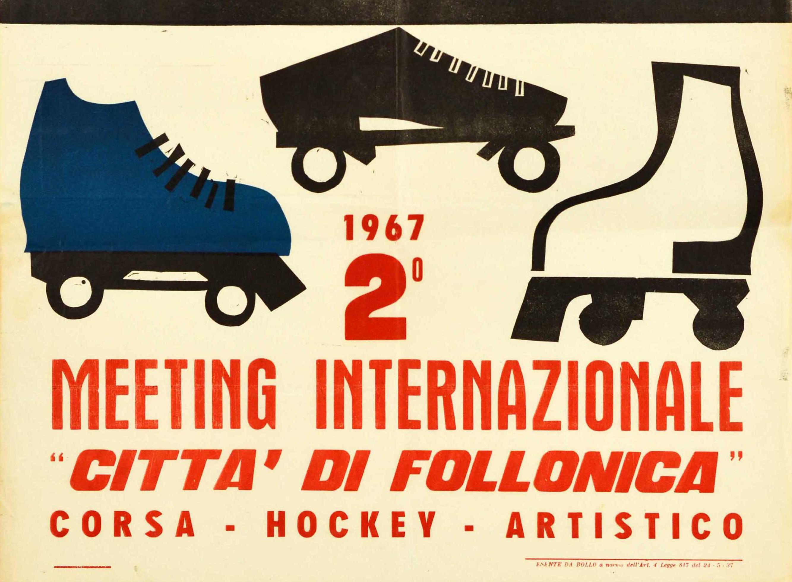 Italian Original Vintage Poster Rollerskating Meeting Artistic Hockey Racing Sport Event