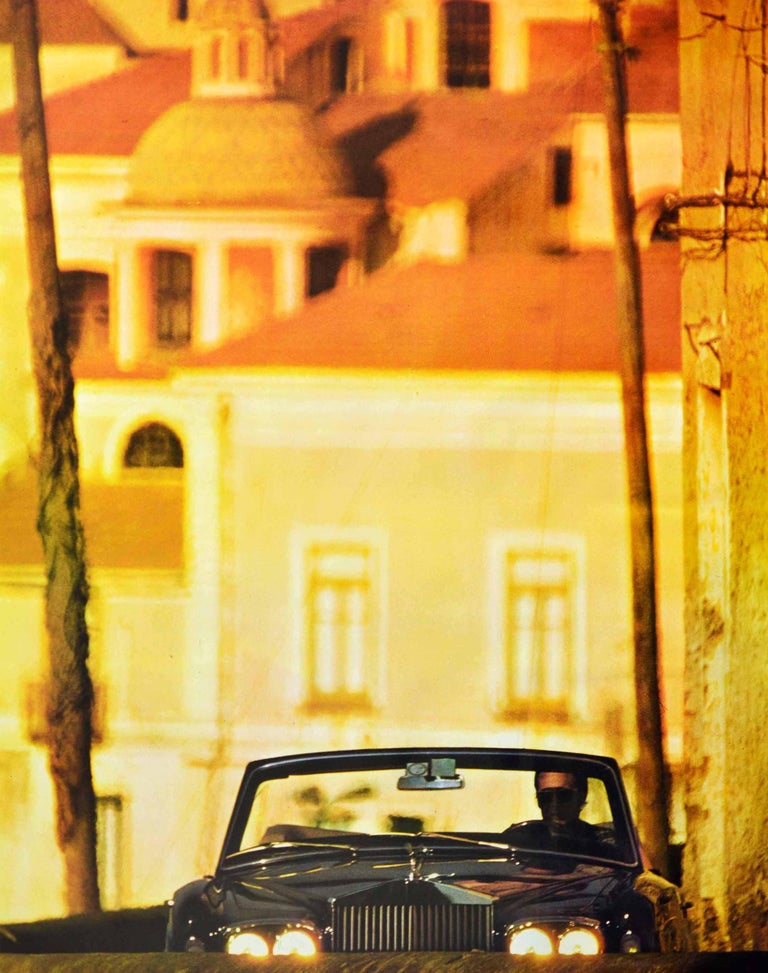 Original Vintage Poster Rolls Royce Corniche The Best Car In Italy Amalfi Coast In Good Condition For Sale In London, GB