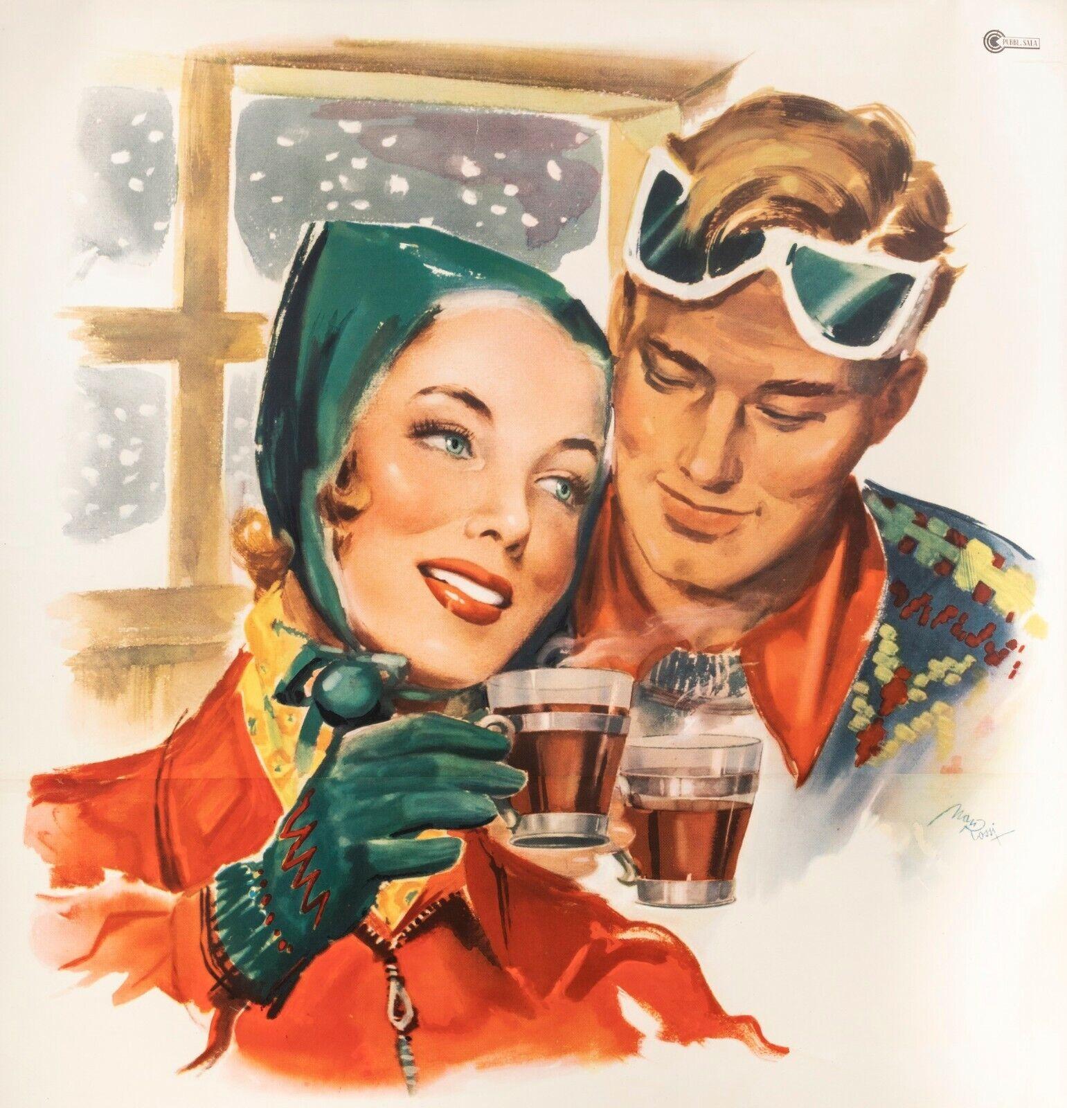 Original Vintage Poster-Rossi M.-China Martini-Quinquina-Ski, 1950

Promotion poster for the Italian appetizer China Martini.

It can also be drunk hot, mixed with warm lemon water. This is highlighted in this poster, where we see a couple warming