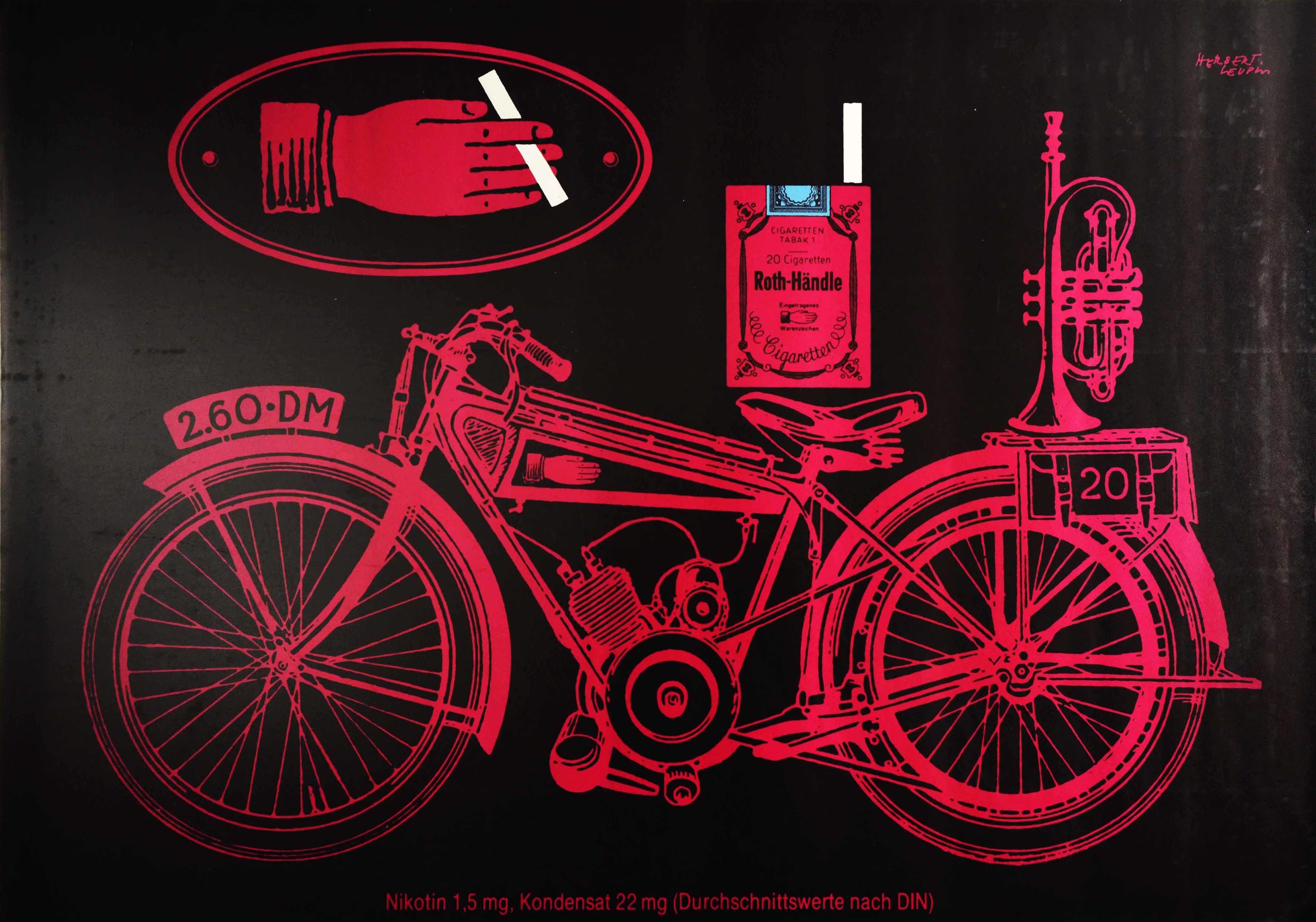 Tedesco Poster originale d'epoca Roth Handle Cigarettes Tobacco Smoking Motorcycle Design in vendita