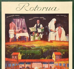 Original Vintage Poster Rotorua Neuseeland Nature Thermal Spa Gesundheit Blaue Badewannen