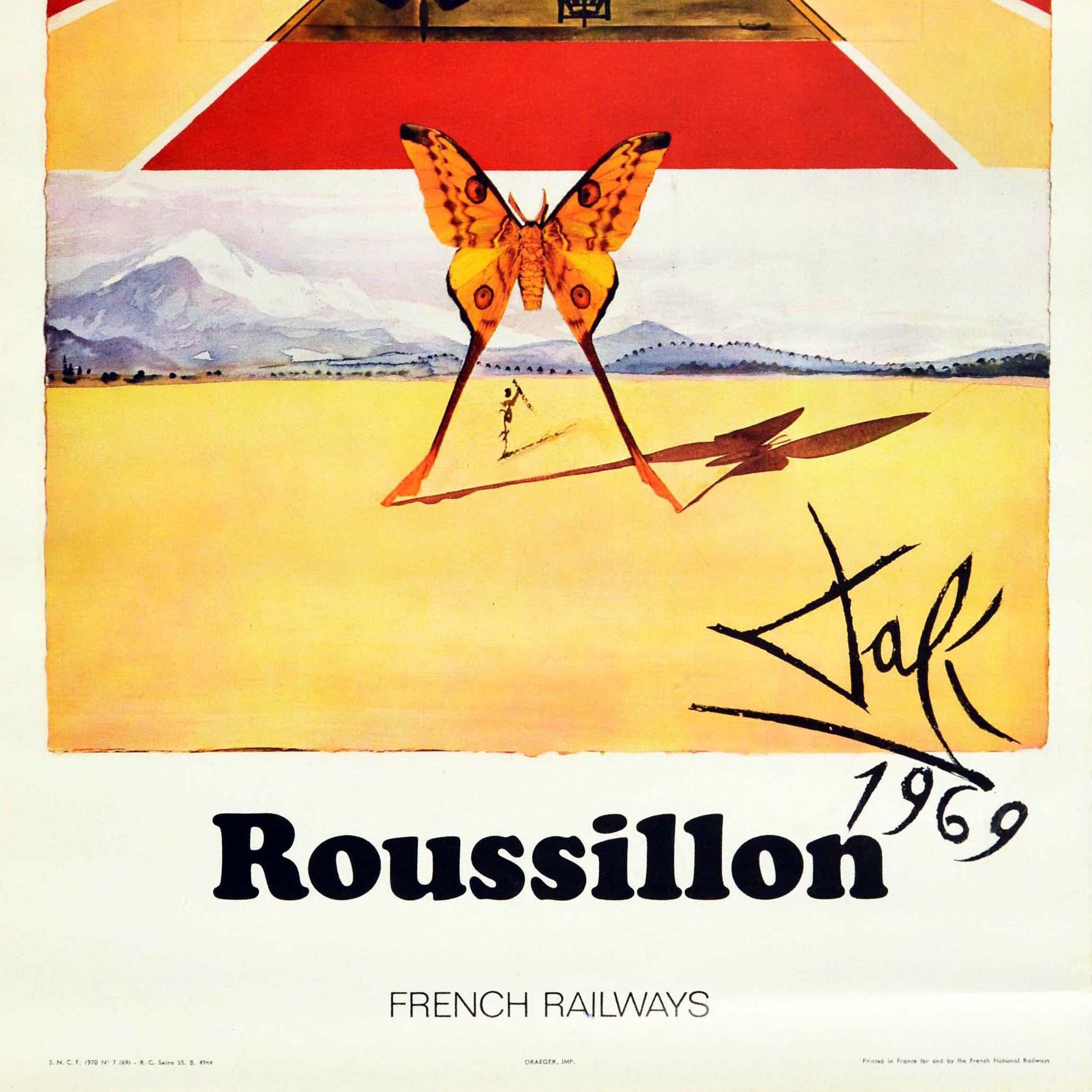 Cartel Vintage Original Roussillon, Dalí Para los Ferrocarriles SNCF Diseño Mariposa en Bueno estado para la venta en London, GB
