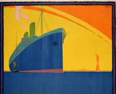 Original Vintage Poster Royal Mail Steamship Europe New York Statue Of Liberty