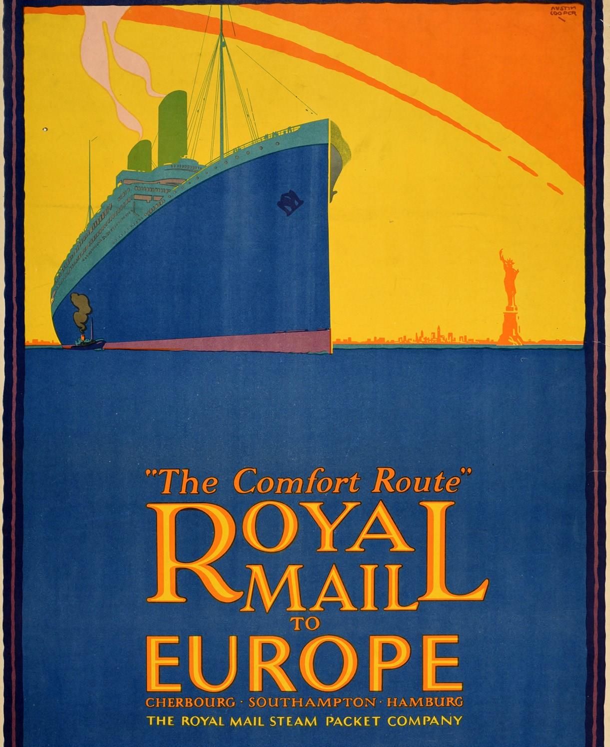 Art Deco Original Vintage Poster Royal Mail Steamship Europe New York Statue Of Liberty