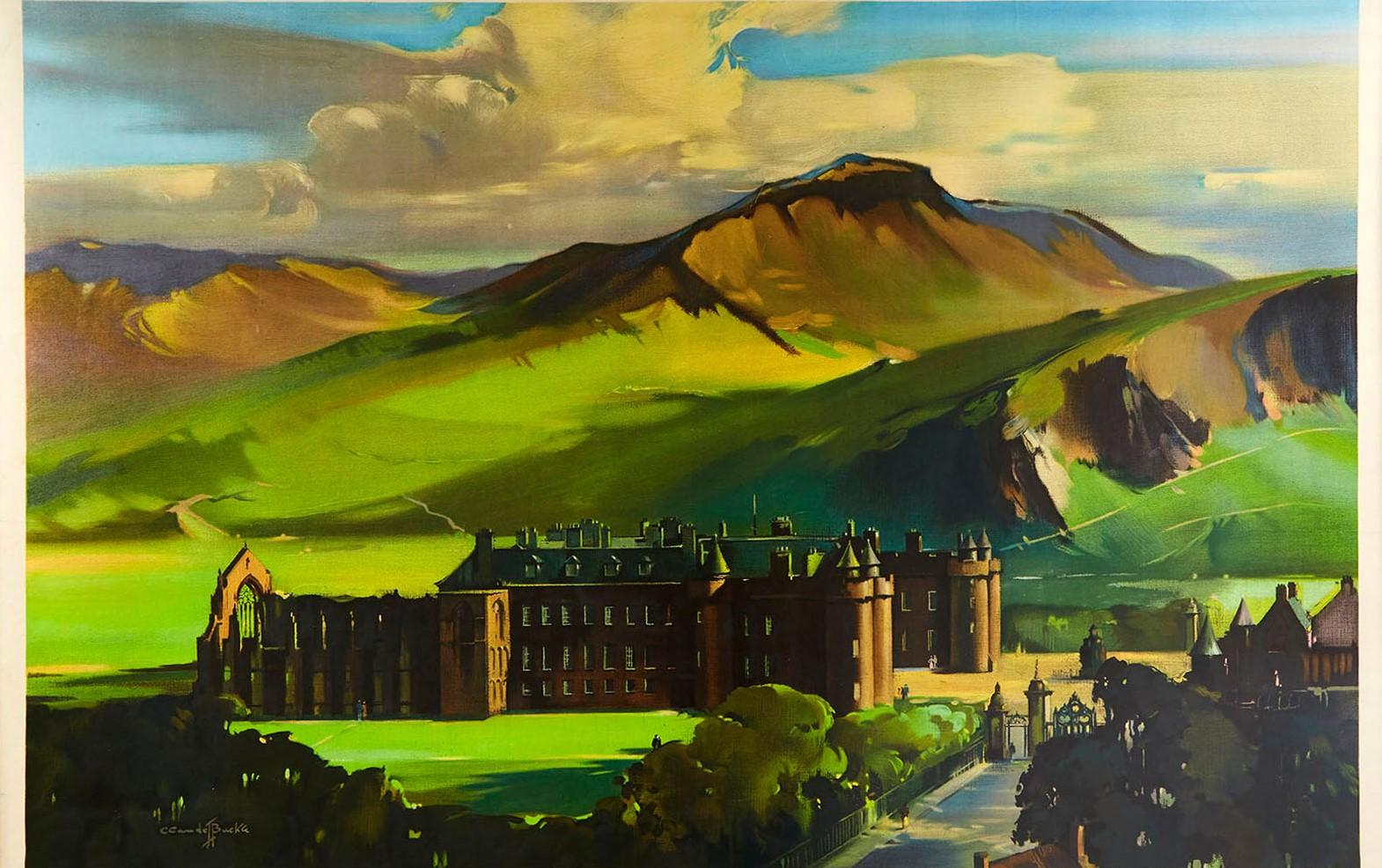 Original vintage British Railways poster - The Palace of Holyroodhouse Edinburgh See Britain By Train - featuring stunning artwork by the notable painter and poster artist Claude Buckle (1905-1973) of the historic 16th century Holyrood Palace and