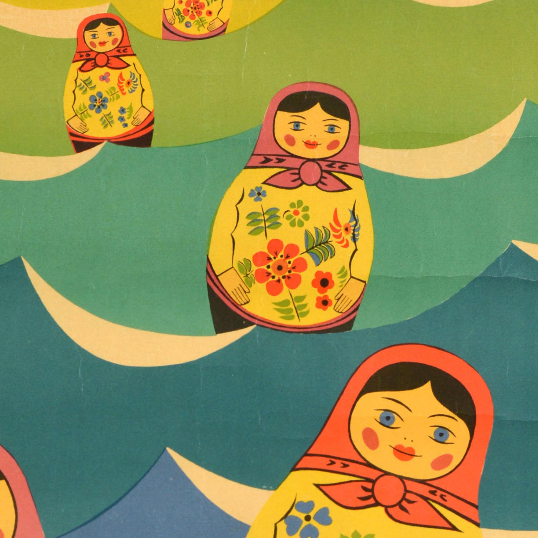 Póster Vintage Original Souvenirs rusos Filarmónica Estatal de Sochi Matryoshka mediados del siglo XX en venta