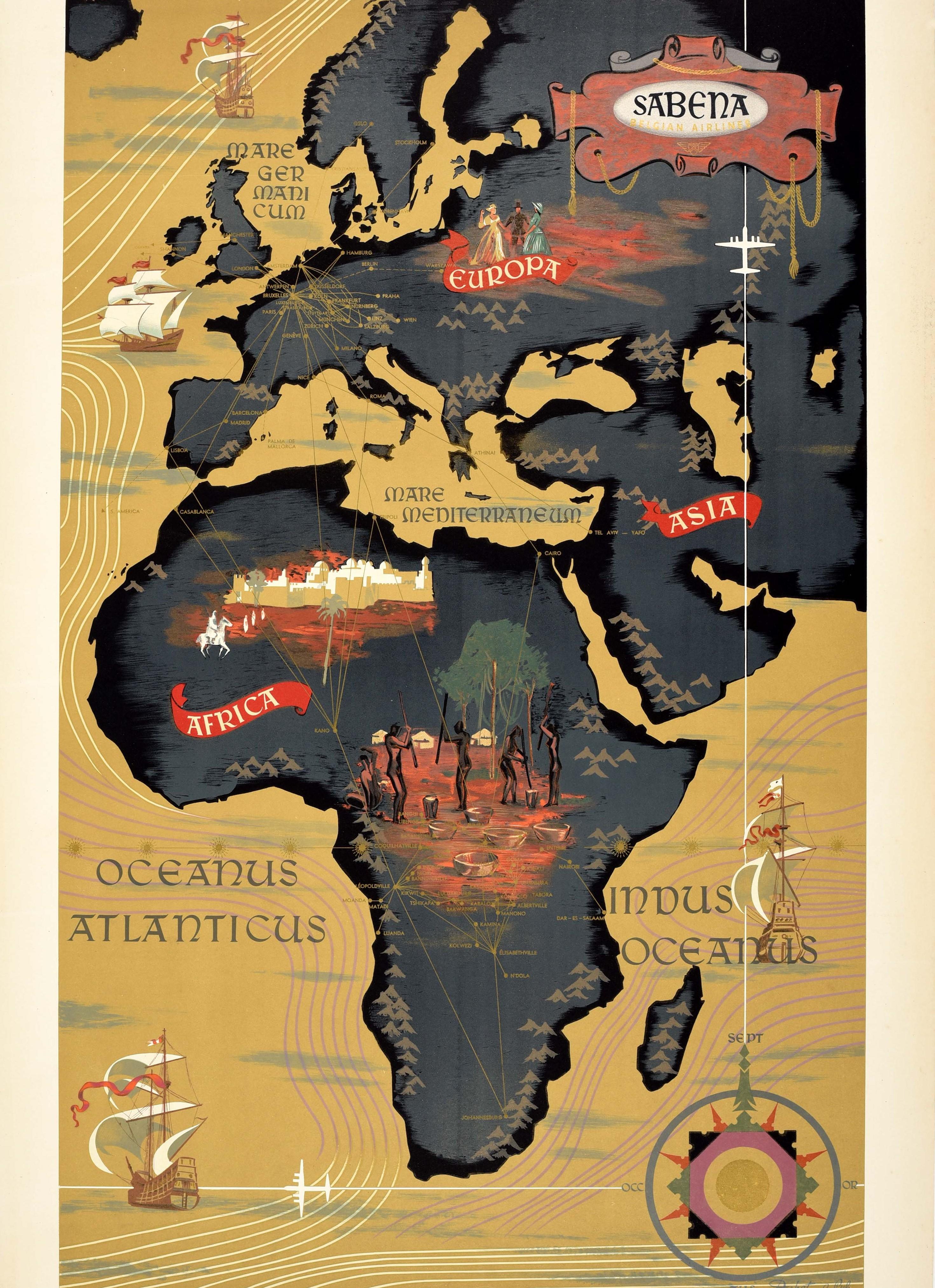 Sabena Belgium Europe Vintage Airline Airlines Travel Advertisement Poster Print 