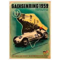Original Vintage Poster Sachsenring 1952 Motorsport Championship Racing Car Art
