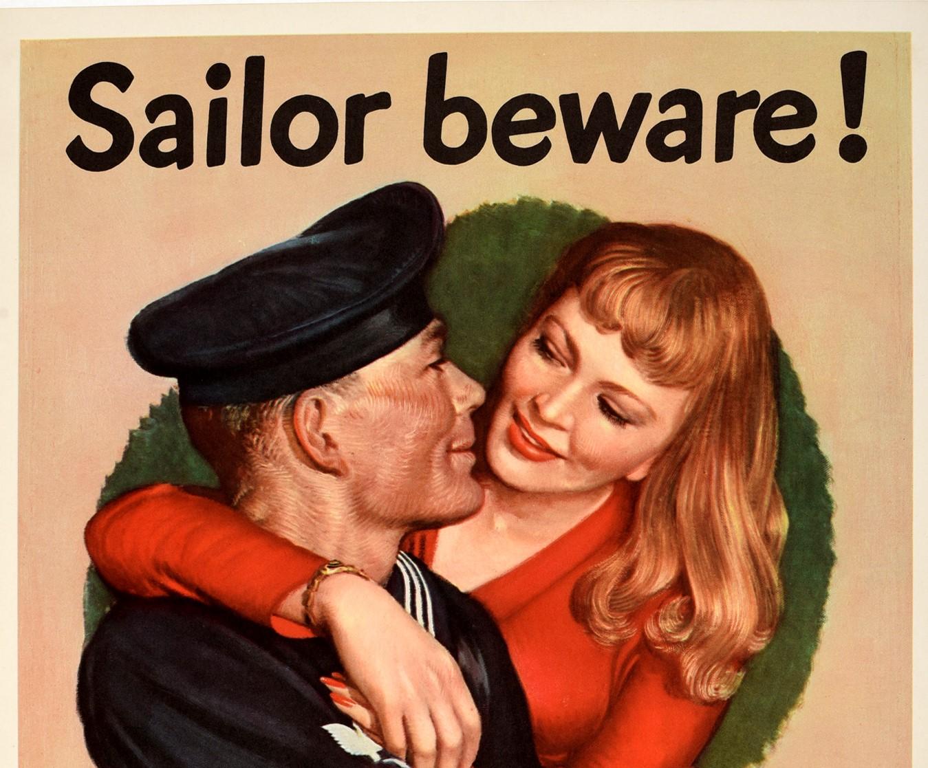 Original Vintage Poster Sailor Beware Loose Talk Can Cost Lives WWII Victory V In Excellent Condition In London, GB