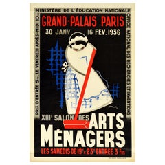 Original Vintage Poster Salon Des Arts Menagers Paris Haushaltswarenmesse Möbel