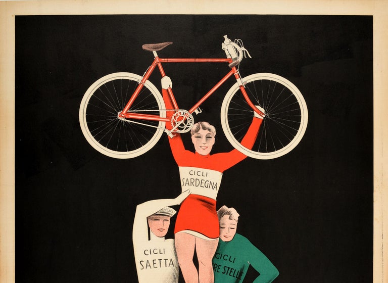 Art Deco Original Vintage Poster Sardegna Quartucciu Cagliari Sardinia Racing Bicycles Ad For Sale