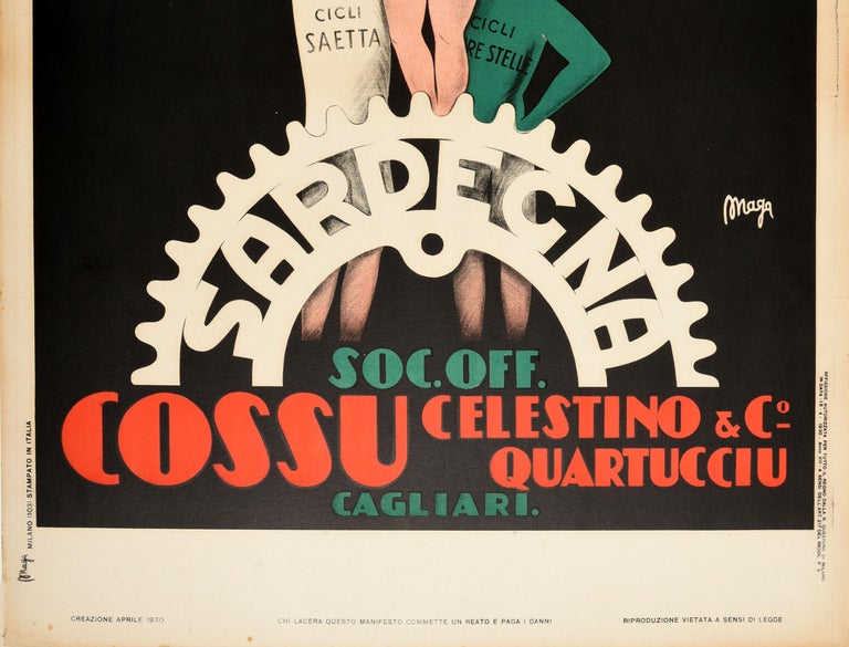 Italian Original Vintage Poster Sardegna Quartucciu Cagliari Sardinia Racing Bicycles Ad For Sale