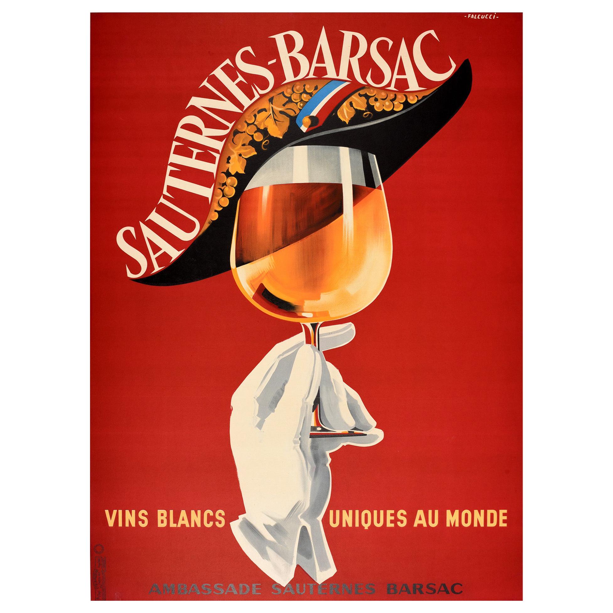 Original Vintage Poster Sauternes Barsac Vins Blancs Uniques Au Monde Wine Drink For Sale