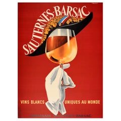 Original Vintage Poster Sauternes Barsac Vins Blancs Uniques Au Monde Wine Drink