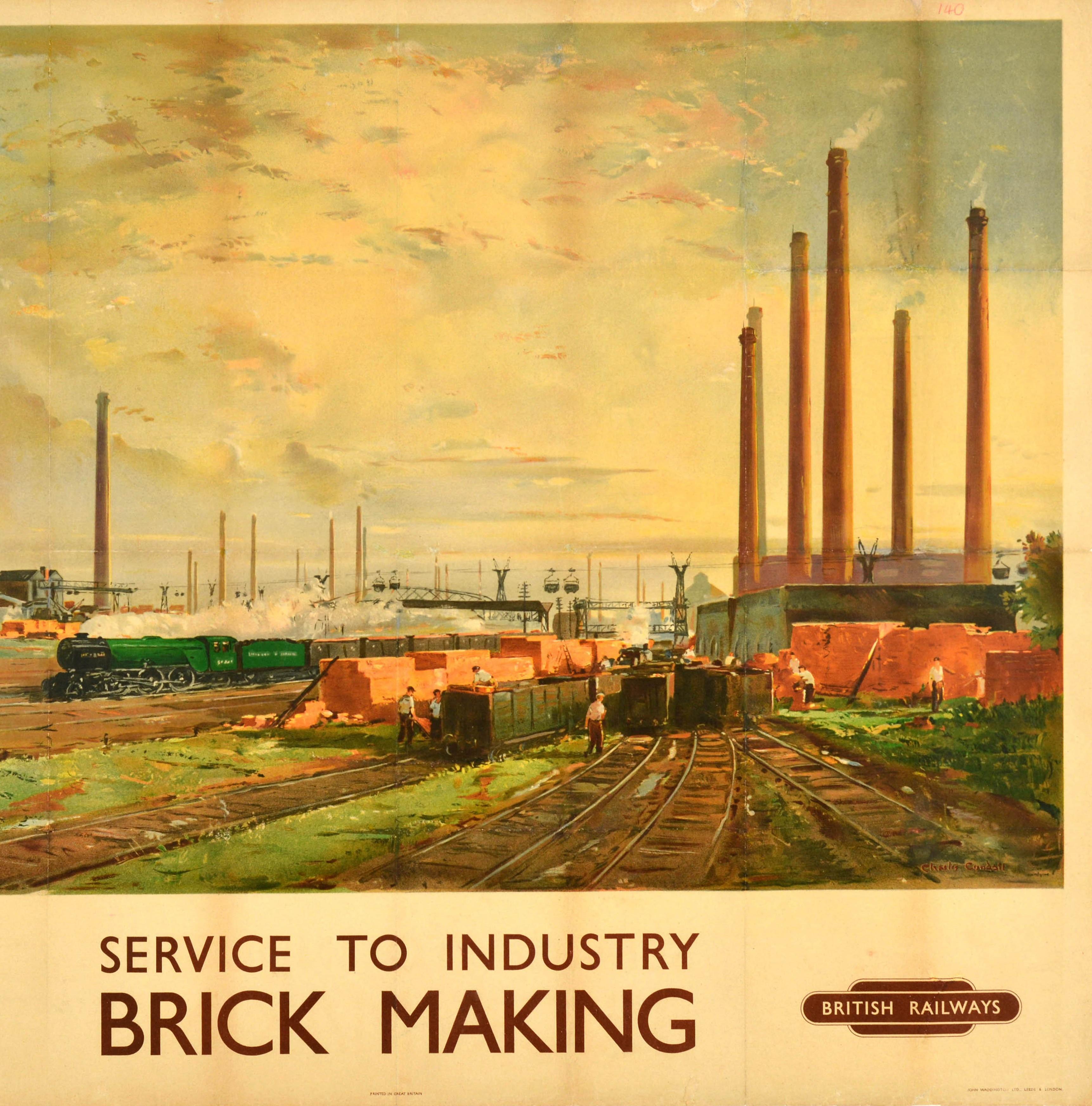 Original Vintage Poster Service To Industry Brick Making British Railways Train In Fair Condition For Sale In London, GB