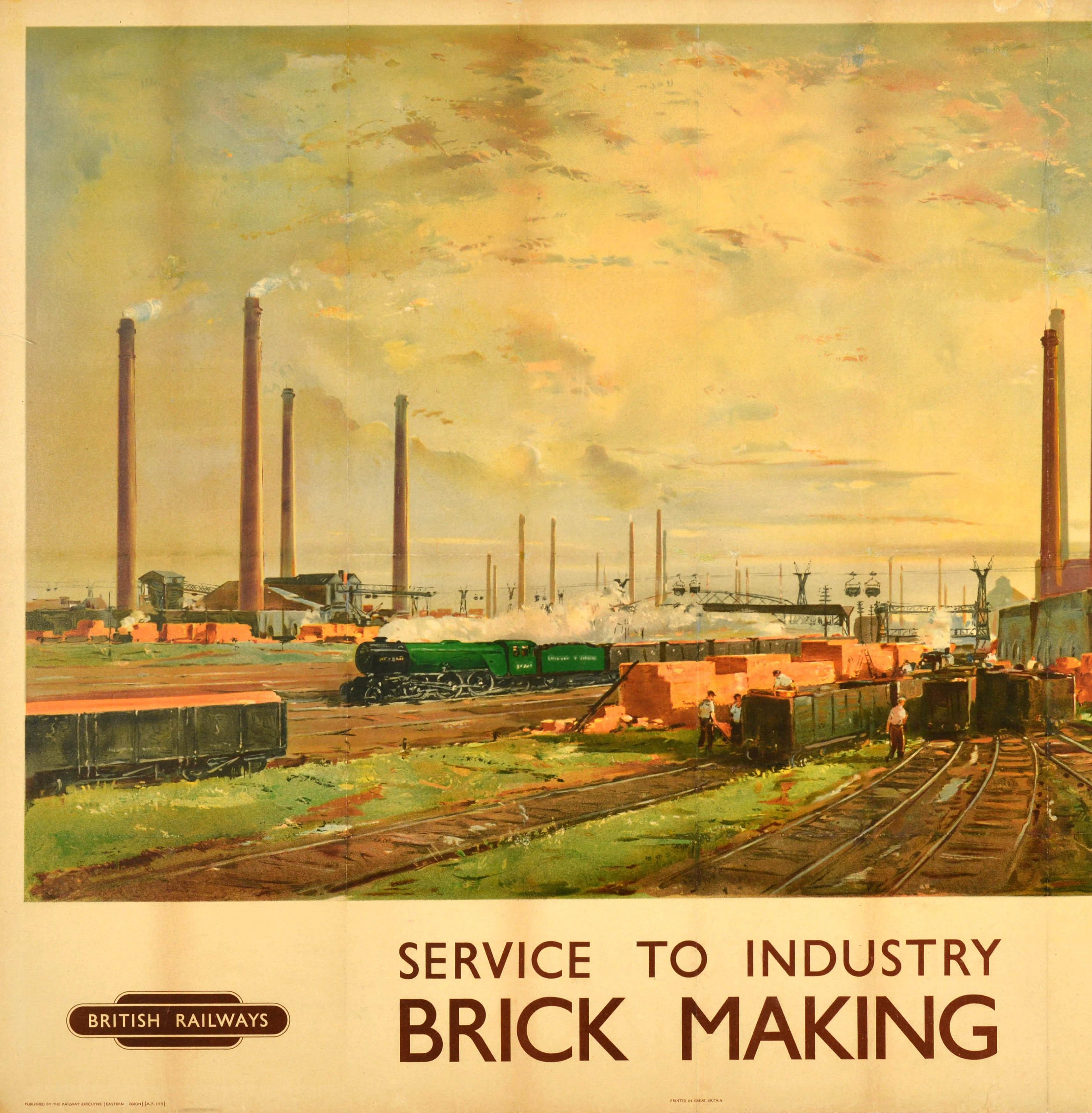 Mid-20th Century Original Vintage Poster Service To Industry Brick Making British Railways Train For Sale