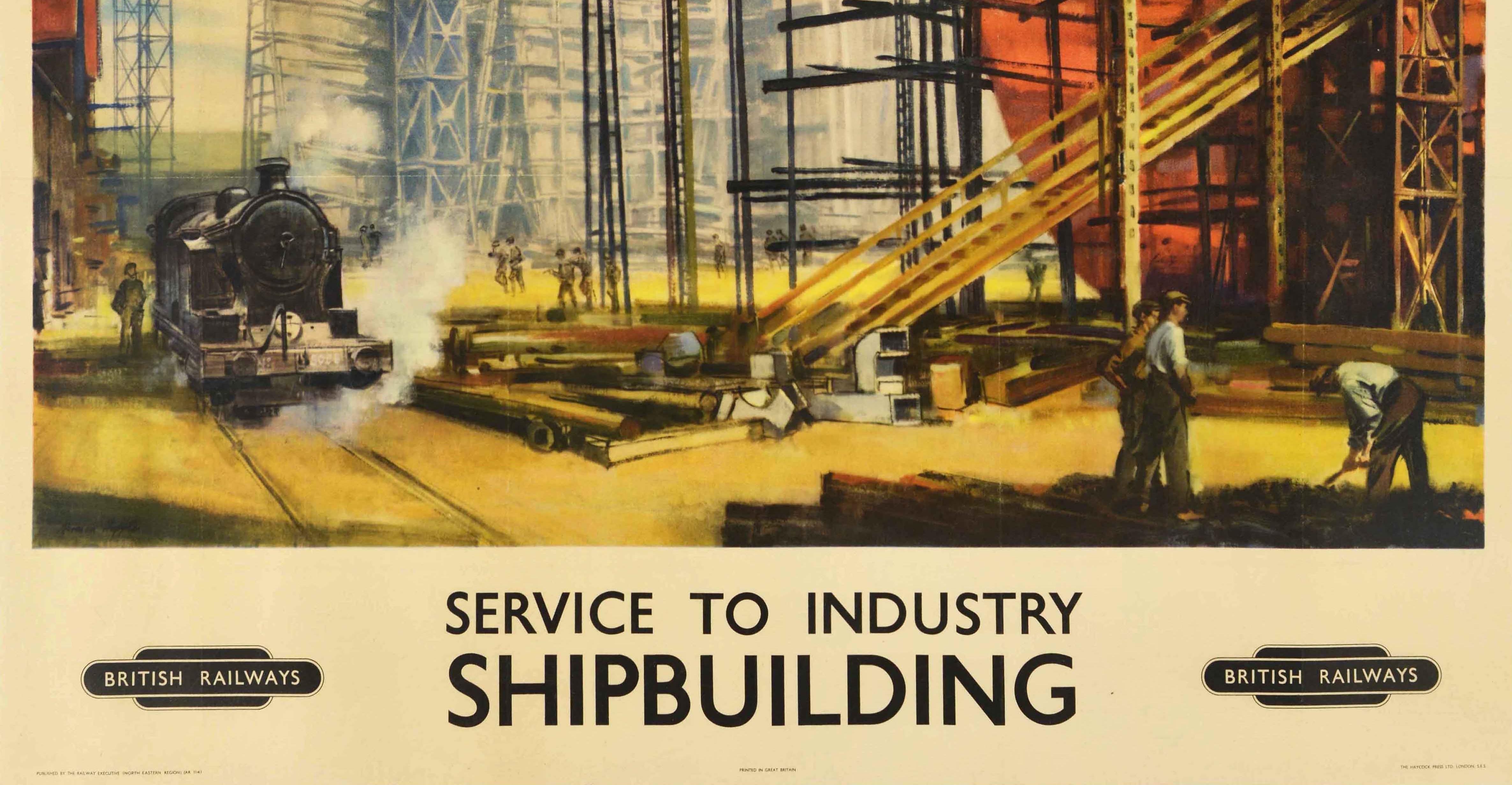 Original Vintage Poster Service To Industry Shipbuilding British Railways Train In Good Condition For Sale In London, GB