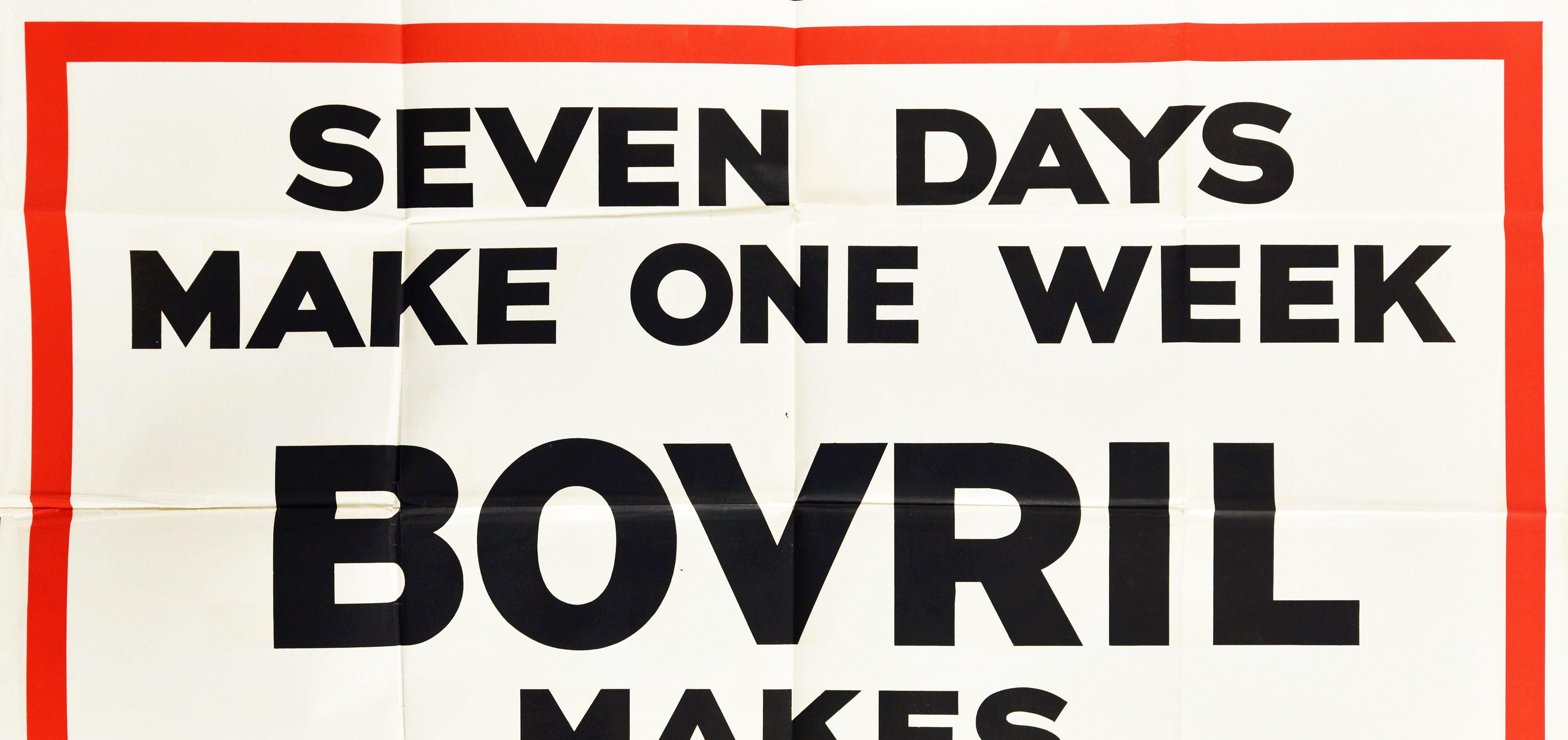 British Original Vintage Poster Seven Days Make One Week Bovril Makes One Strong Advert For Sale
