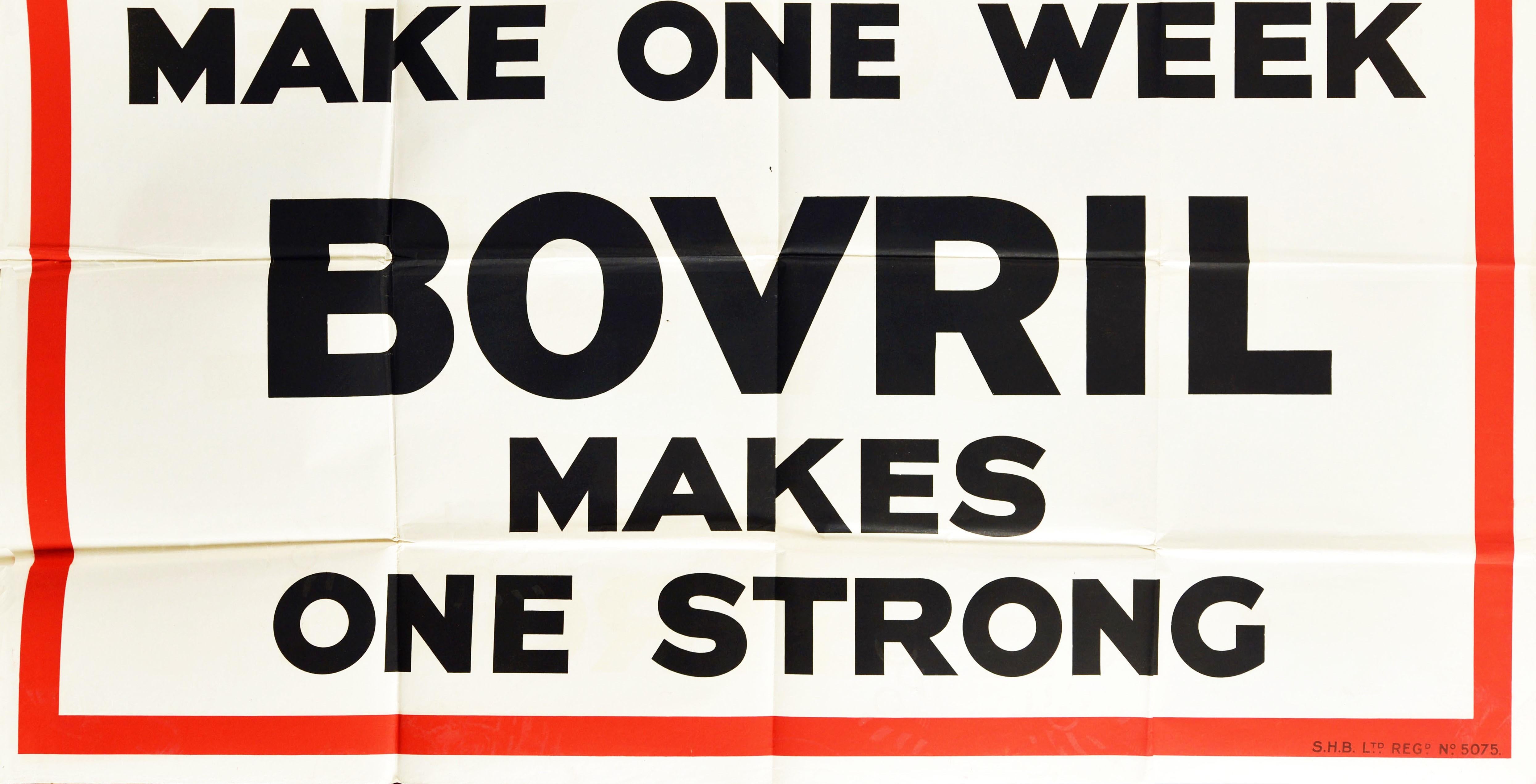 Original Vintage Poster Seven Days Make One Week Bovril Makes One Strong Advert In Good Condition For Sale In London, GB