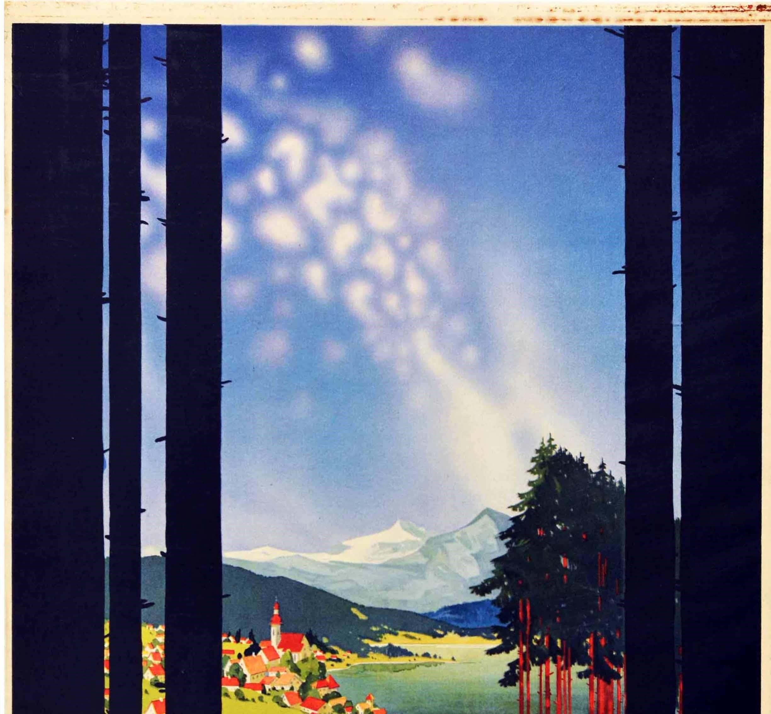 Art Deco Original Vintage Poster Shell Germany Travel Classic Car Scenic Mountain View For Sale