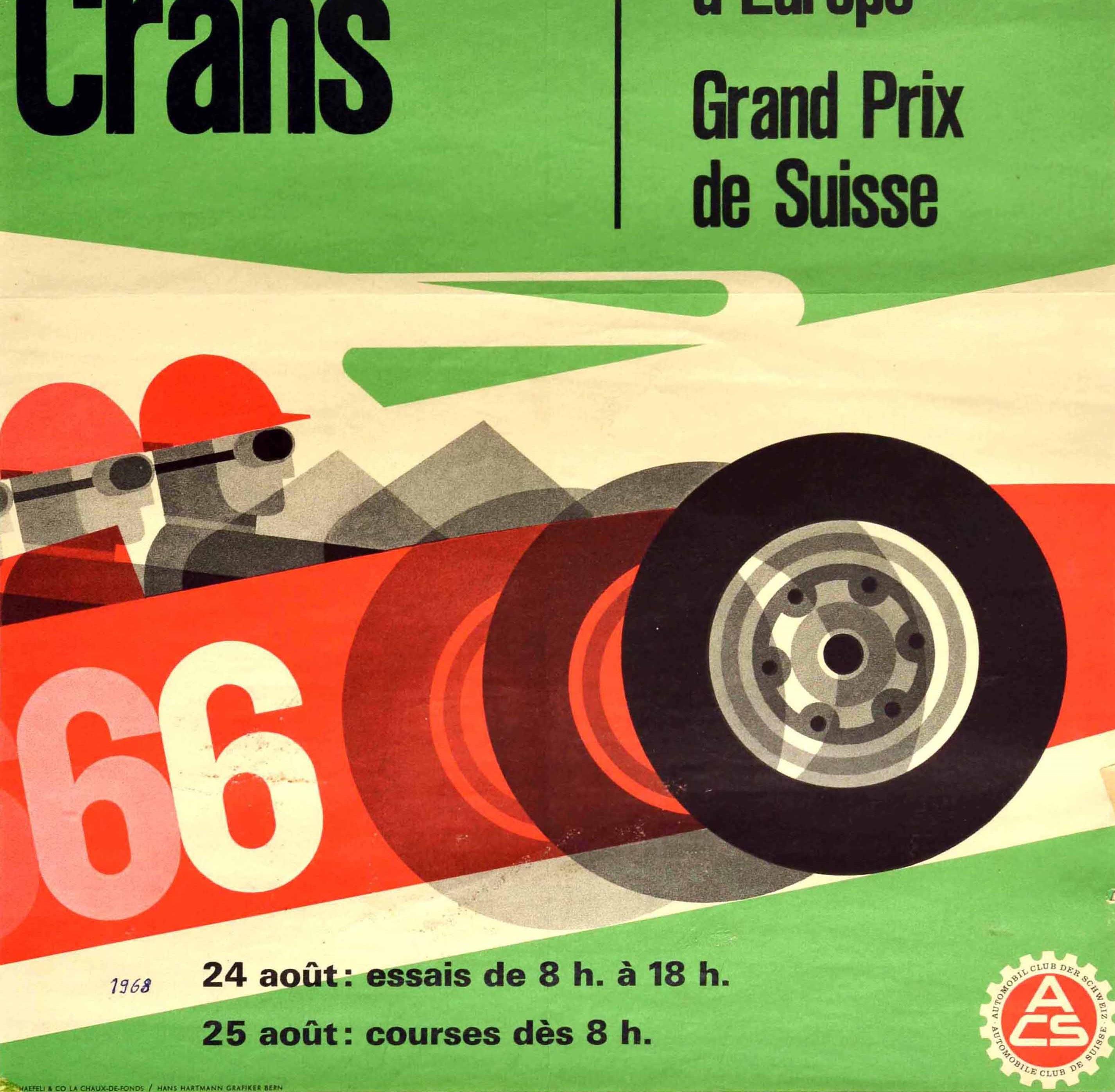 Original Vintage Poster Sierre Montana Crans Europe Swiss Grand Prix Auto Racing In Good Condition In London, GB