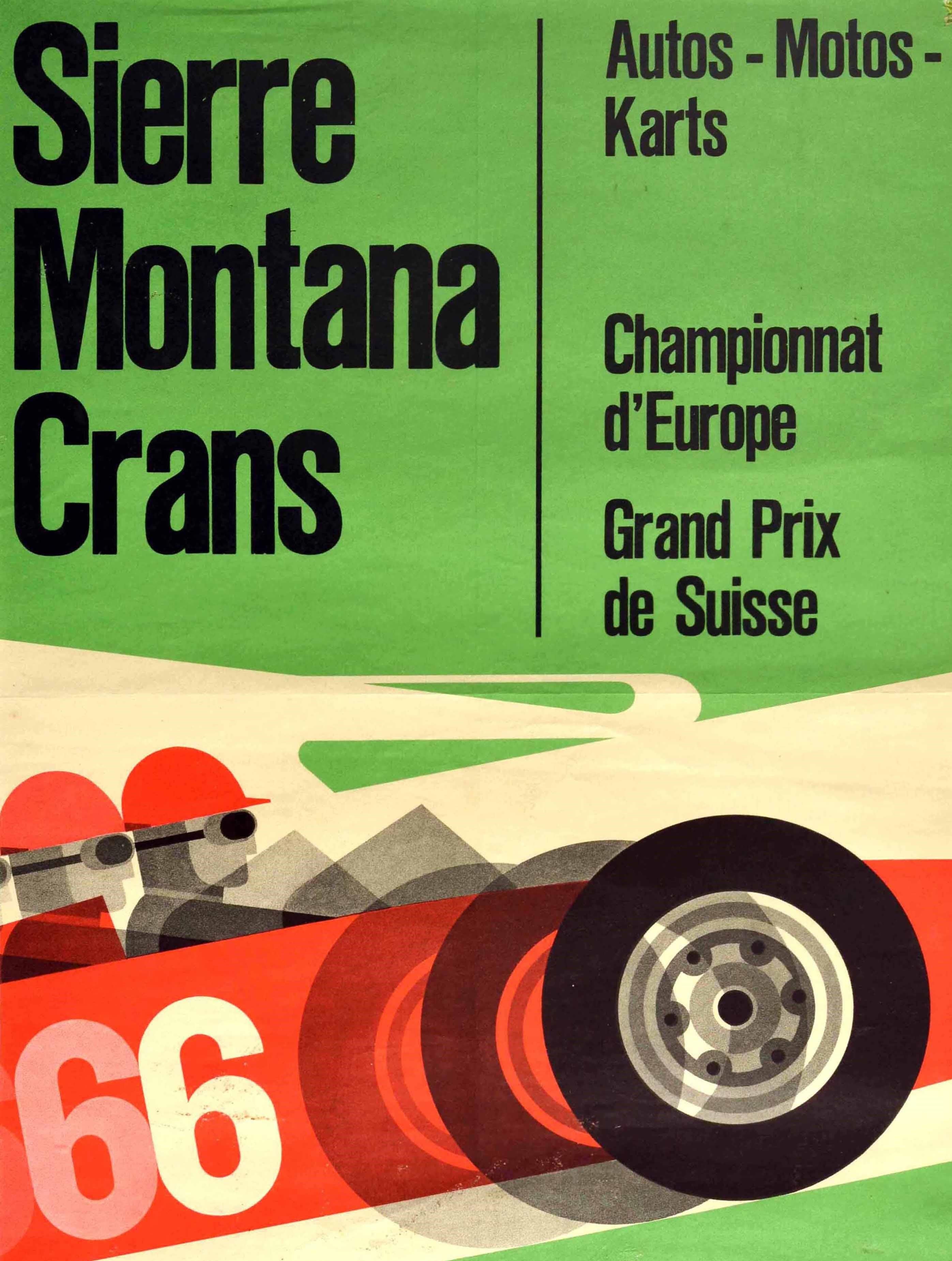 Mid-20th Century Original Vintage Poster Sierre Montana Crans Europe Swiss Grand Prix Auto Racing
