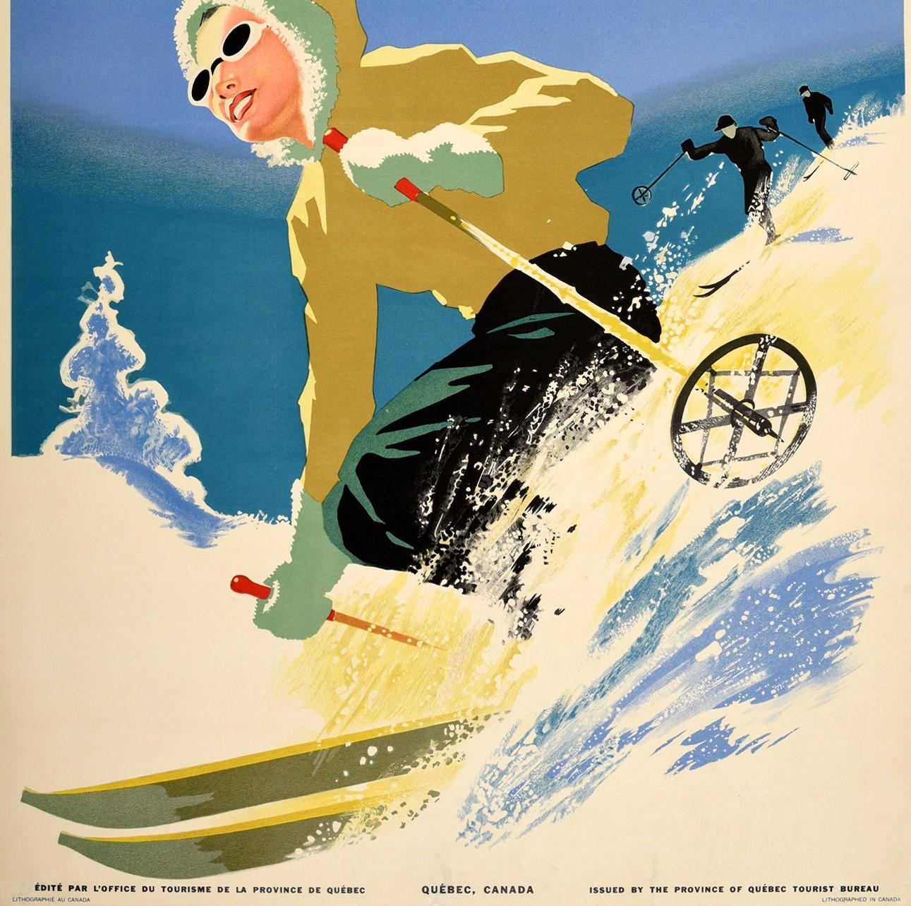 Art Deco Original Vintage Poster Ski Fun La Province De Quebec Canada Winter Sport Travel