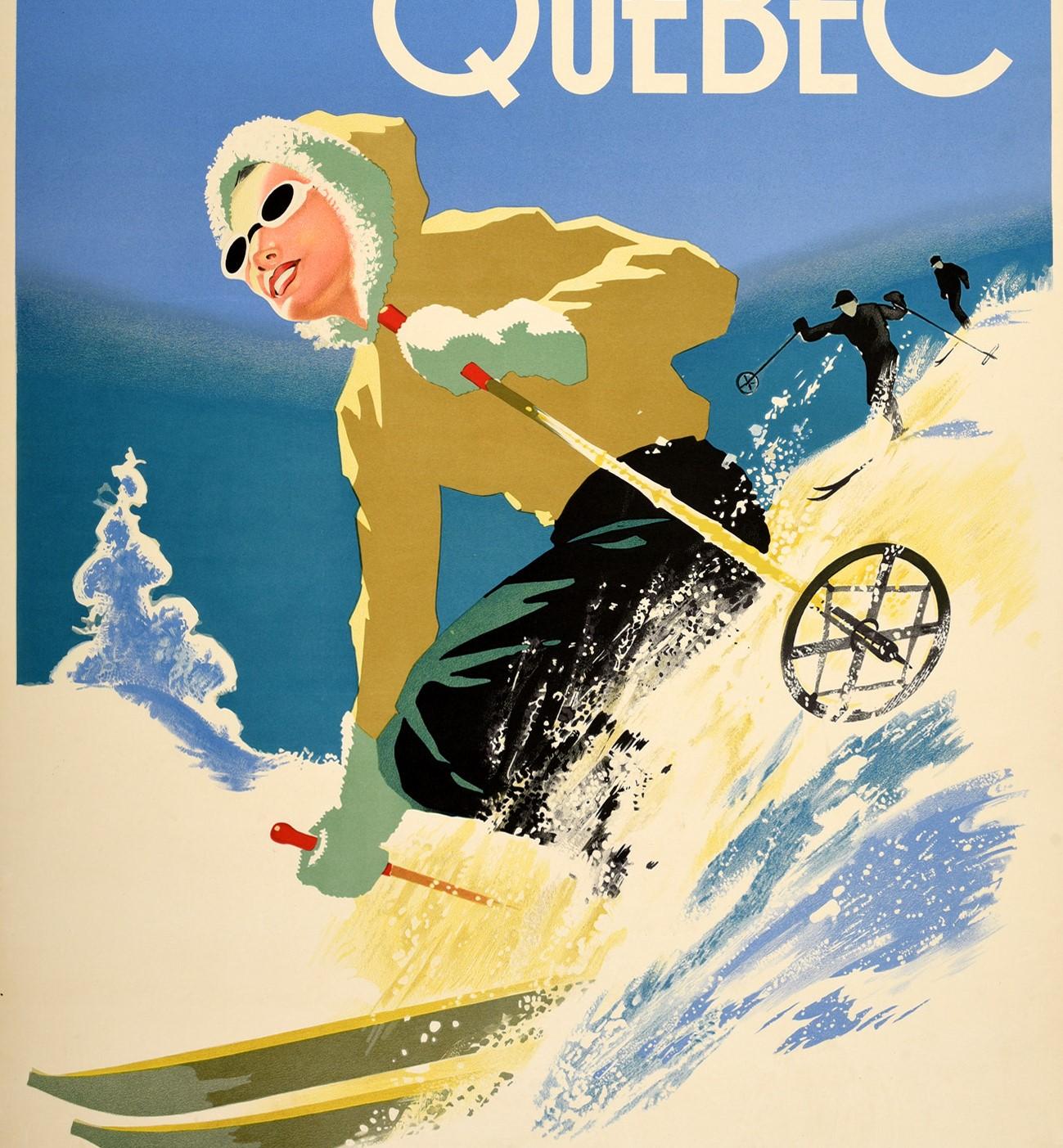 Canadian Original Vintage Poster Ski Fun La Province De Quebec Canada Winter Sport Travel