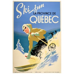 Original Vintage Poster Ski Fun La Province De Quebec Canada Winter Sport Travel