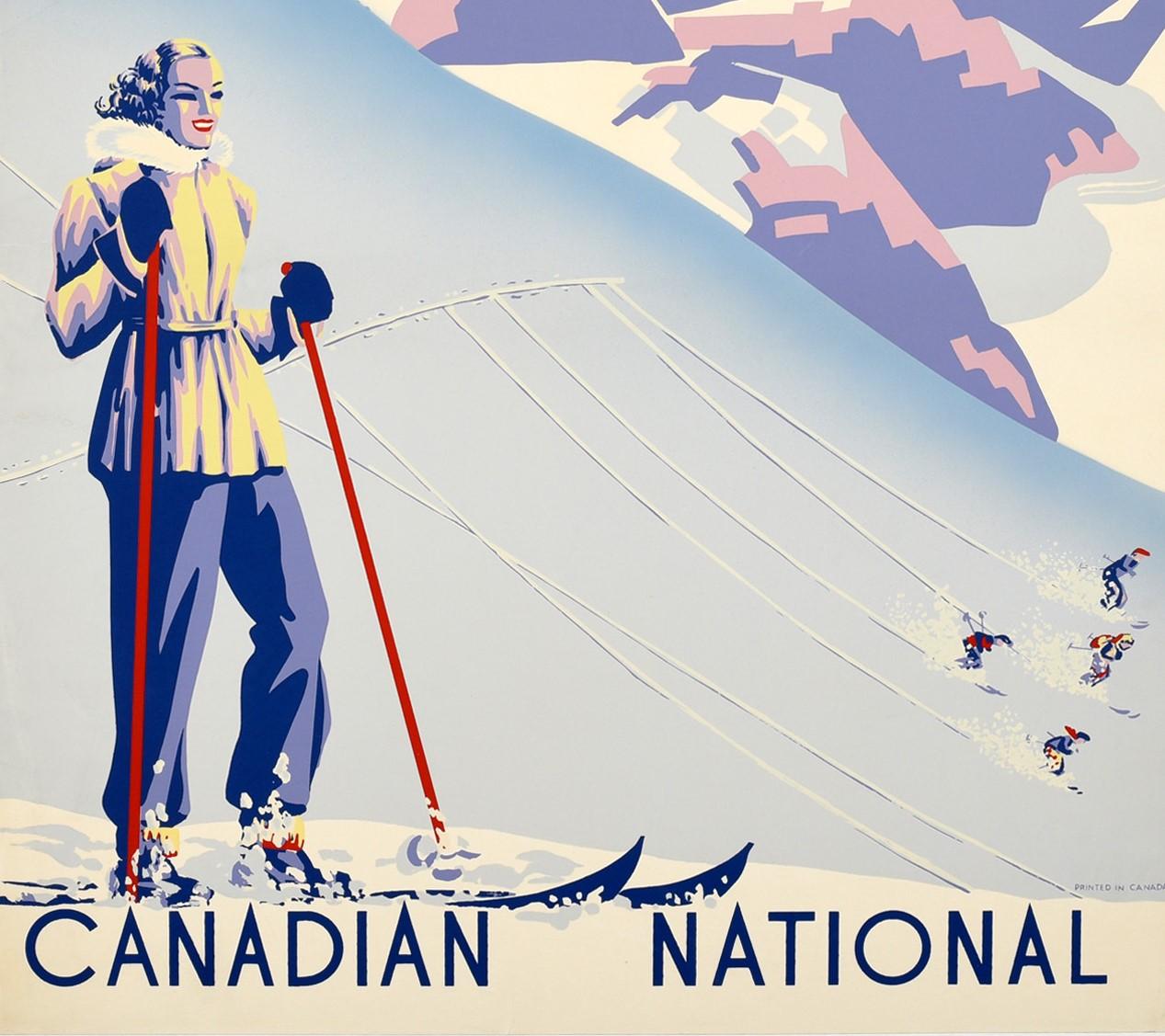 Original Vintage Poster Ski In Jasper National Park Canadian National Railway In Good Condition In London, GB