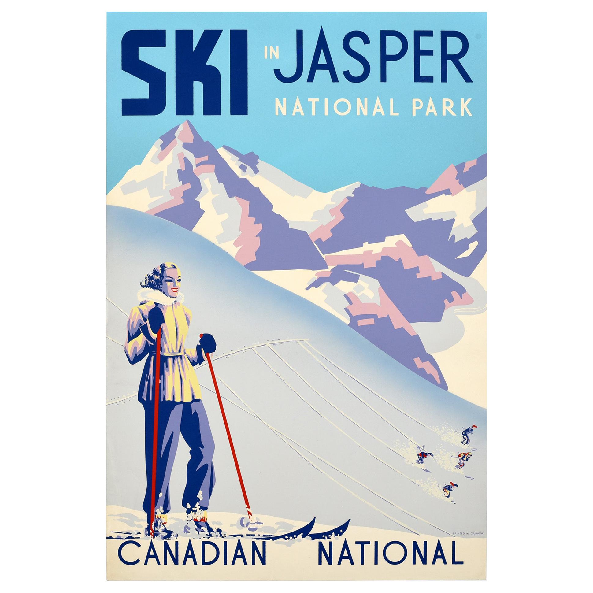 Original Vintage Poster Ski In Jasper National Park Canadian National Railway