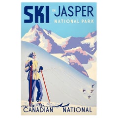 Original Vintage Poster Ski In Jasper National Park Canadian National Railway