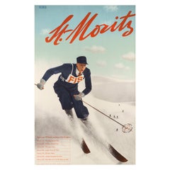 Poster originale d'epoca Gara di sci St. Moritz Svizzera