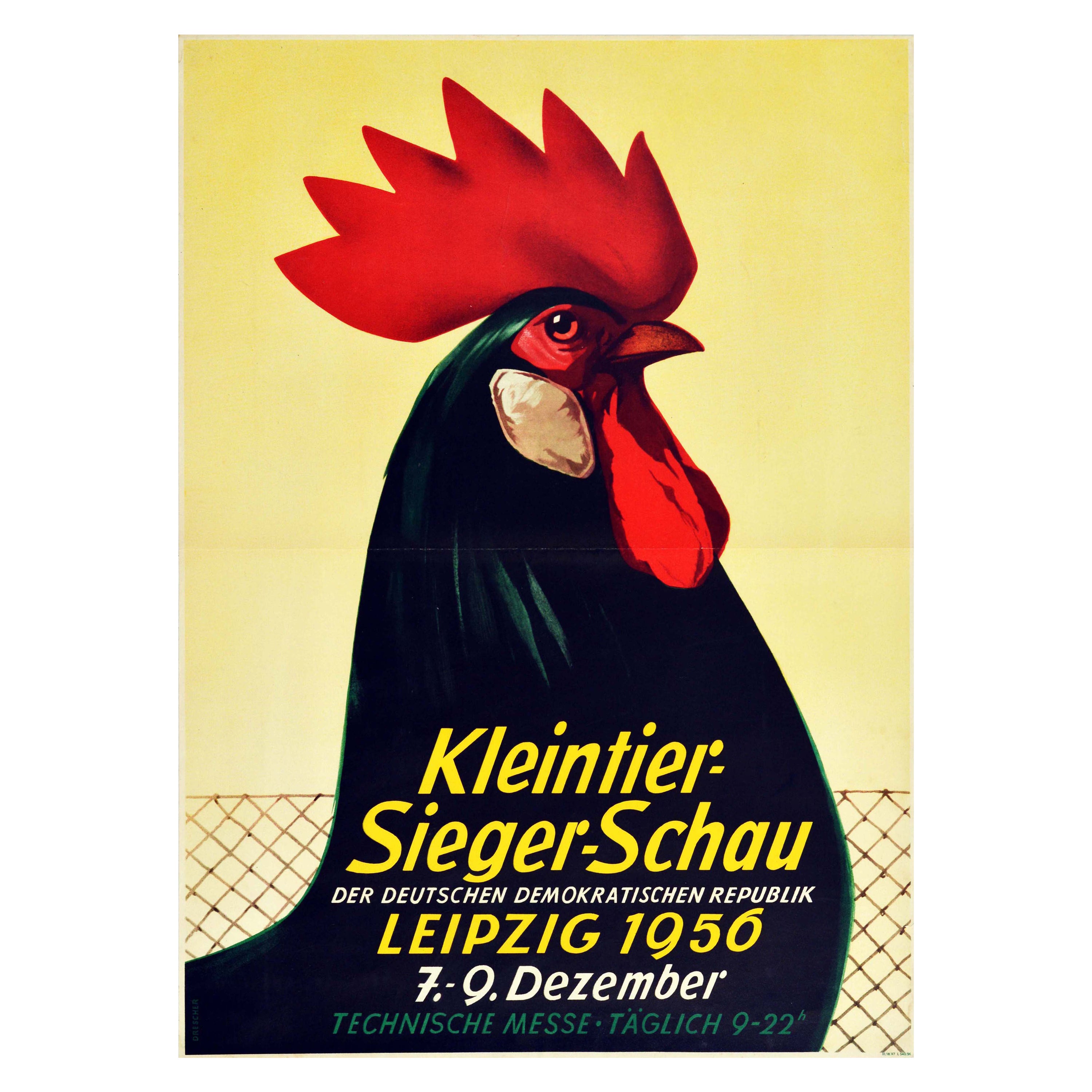 Original-Vintage-Poster, Kleine Tierausstellung Leipzig, Bauernhof,cker, Hahn, Kunstwerk im Angebot