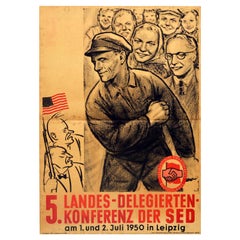 Original Vintage Poster Socialist Unity Party Of Germany SED Conference Workers