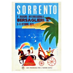 Affiche rétro originale, Sorrento, Italie, ENIT, Voyage, Naples, Réunion, Bersaglieri