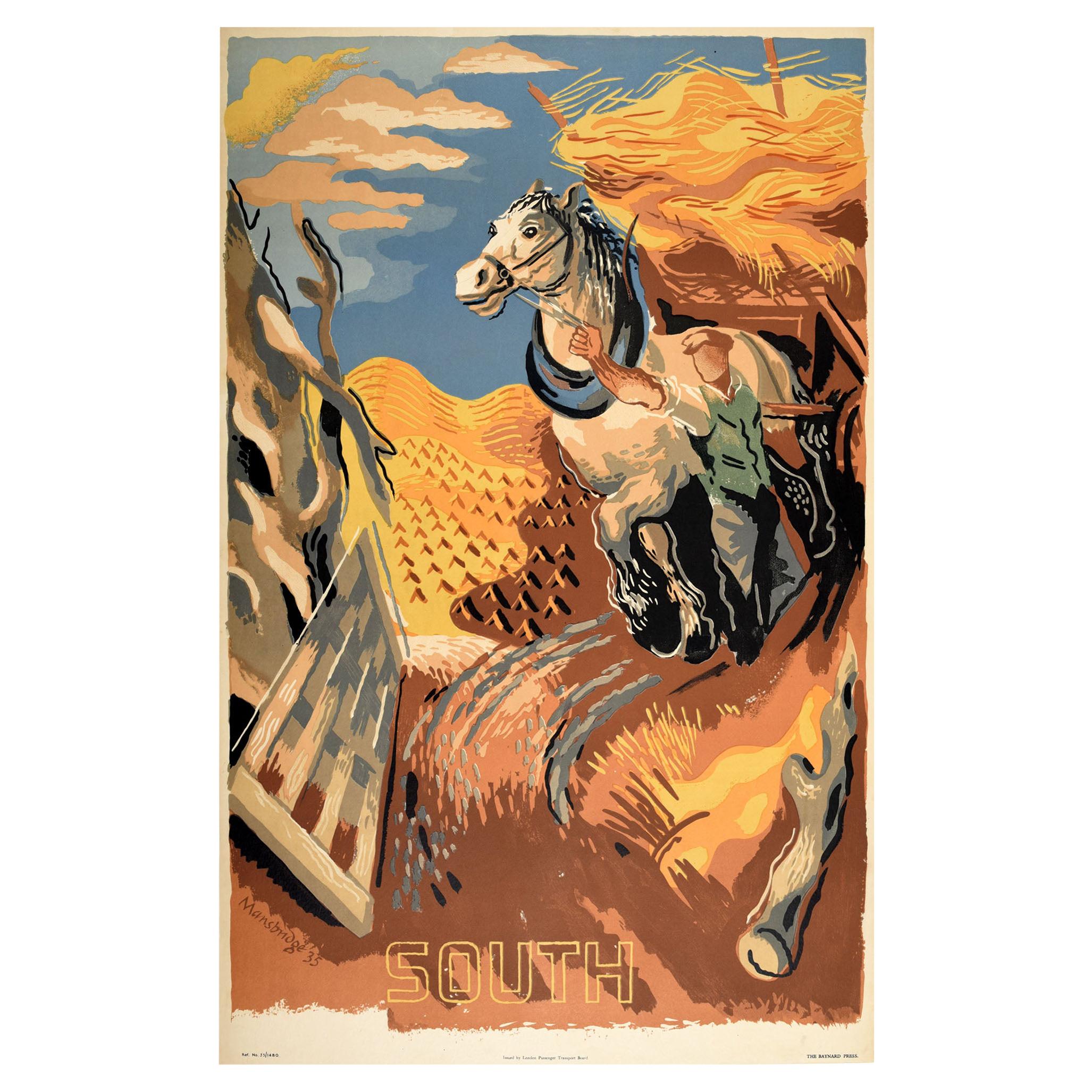 Affiche rétro originale, Transport du sud de Londres, Voyage à la campagne, Cheval de trait