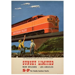 Original Retro Poster Southern Pacific Railroad Streamlined Train Sunset Ltd