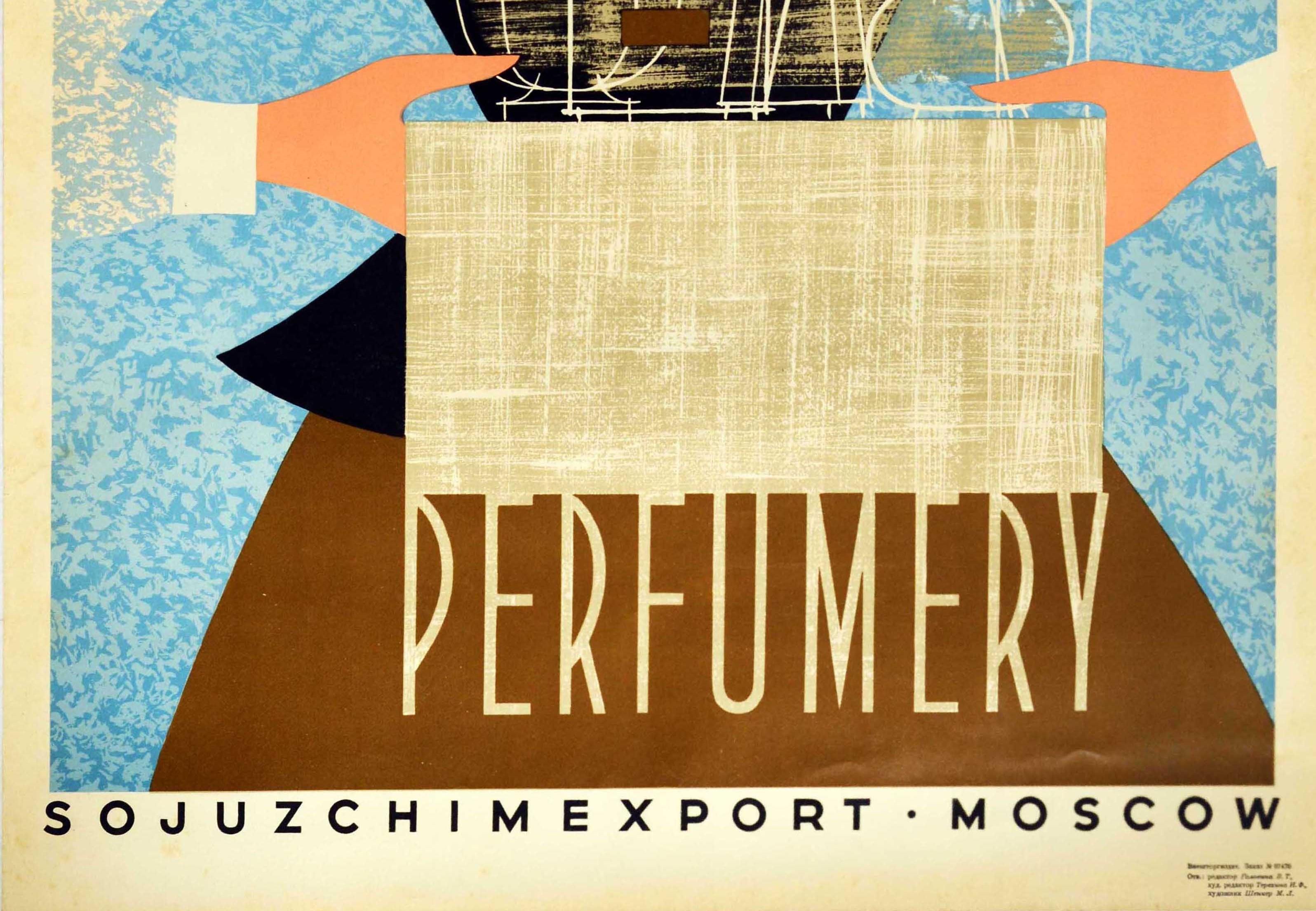 Russe Affiche vintage originale du parfum soviétique design du milieu du siècle Soyuzkhimexport Moscou en vente