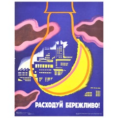 Poster d'epoca originale Spend Wisely Save Energy Electricity City Lights Design