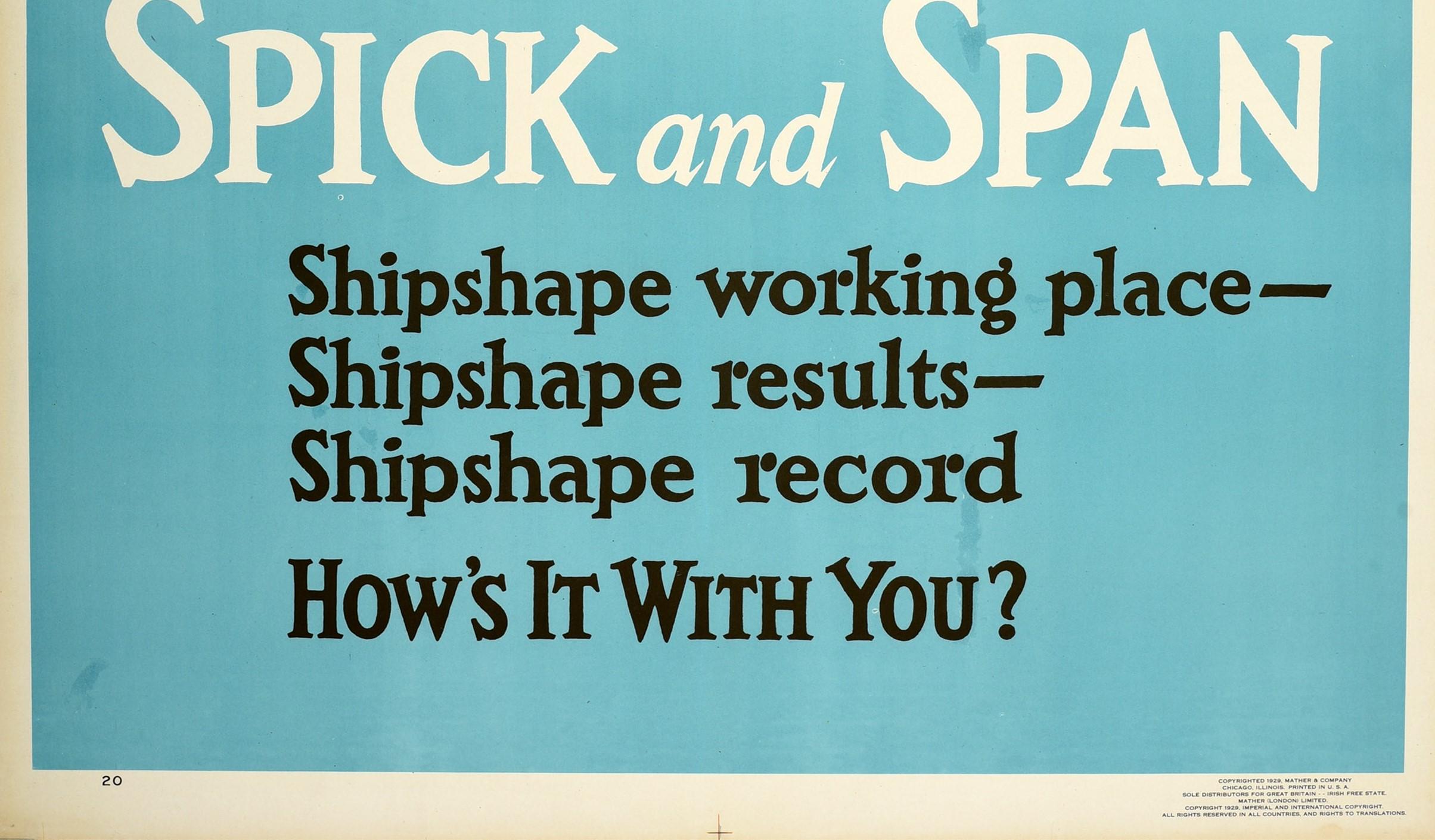 Américain Poster vintage originel Spick & Span Shipshape, motivation au travail et sécurité des voiliers en vente